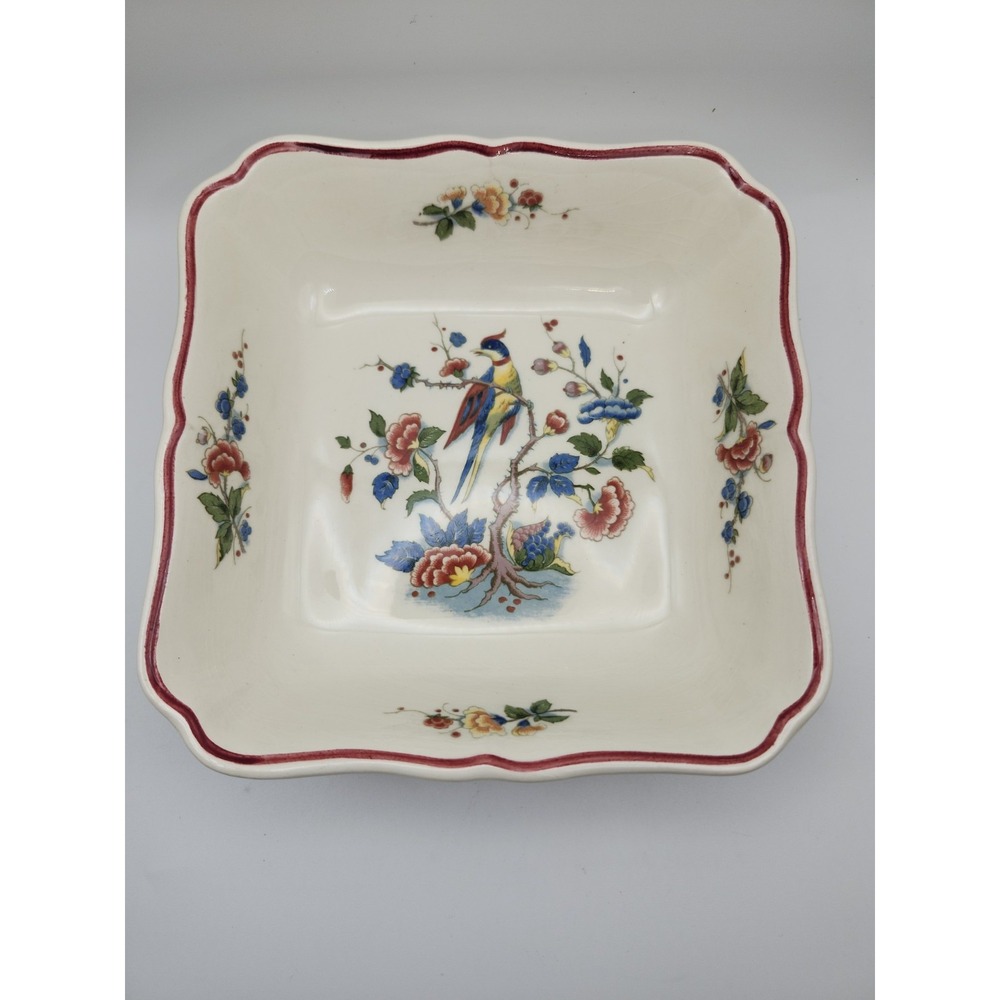 Vintage Villeroy & Boch Phoenix Red Square Serving Bowl Mettlach France-Saar 6"